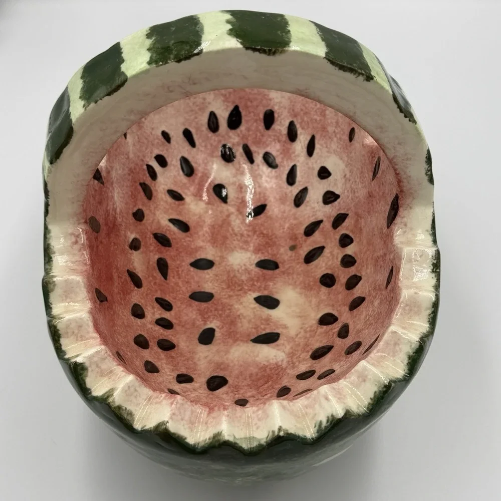 Watermelon Basket Ceramic Serving Bowl with Handle Fruit Bowl Vintage